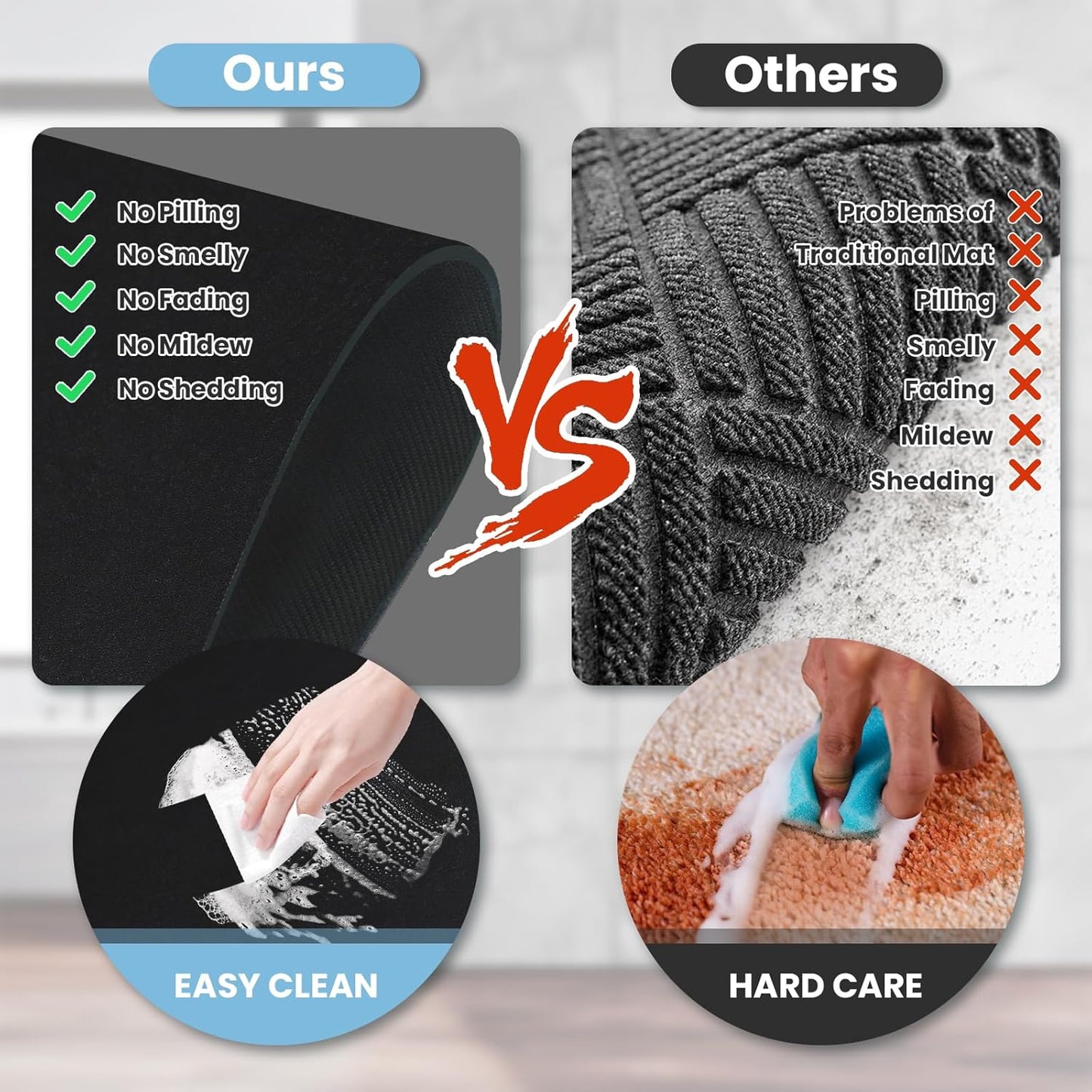 Diatomaceous Earth Bath mat Bathroom Rugs Super Absorbent Quick Dry Non Slip Bath Mat Thin Bathroom Floor Mats Fit Under Door-Shower Rug for in Front of Bathtub Shower, Black, 23.6"x47.2"