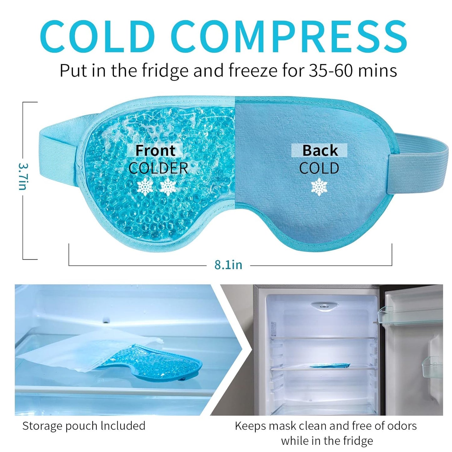 Cooling Eye Mask with Gel Bead, Reusable Cold Compress Ice Pack Sleeping Eye Cooling Pads for After Eyelid Surgery, Puffiness, Puffy Eyes, Headache, Migraine Relief(Blue)