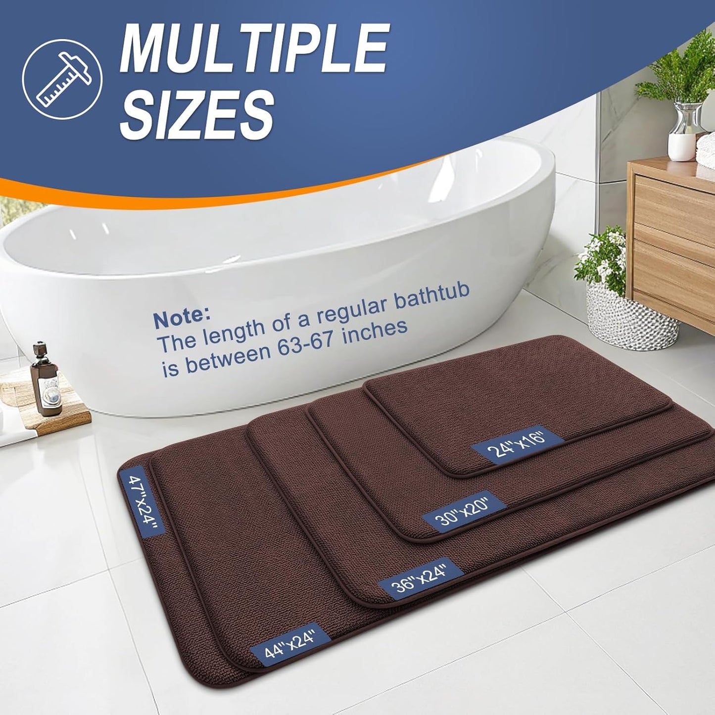OLANLY Thick Memory Foam Bath Mat Rug 59x20, Extra Soft Absorbent Bathroom Rug, Quick Dry Bath Mats, Non-Slip, Machine Washable Carpet for Bathroom, Tub and Shower, Home Decor Accessories, Brown
