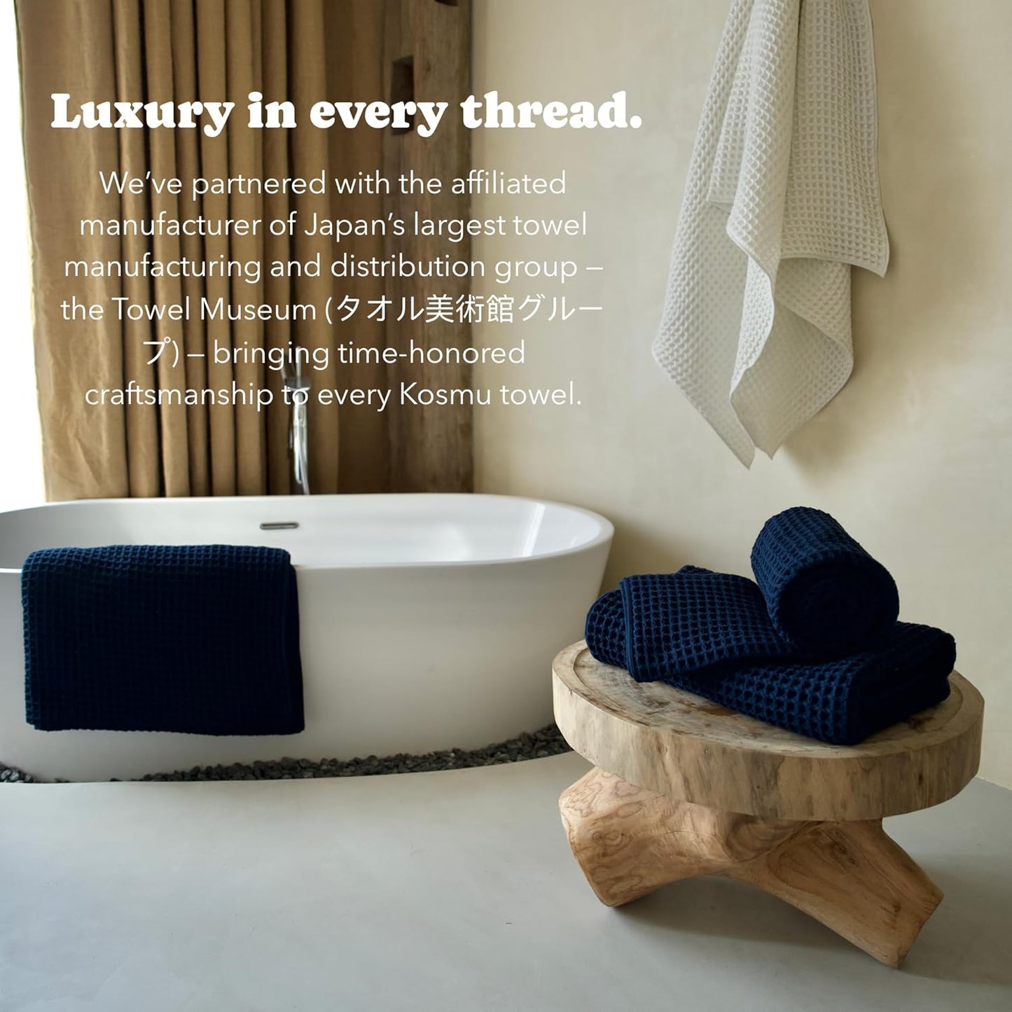 Luxury Japanese Cotton Waffle Bath Towel | Plush, Absorbent, and Quick Dry | Free Storage Bag Included (Ocean Blue, Bath Sheet, 67" x 34")