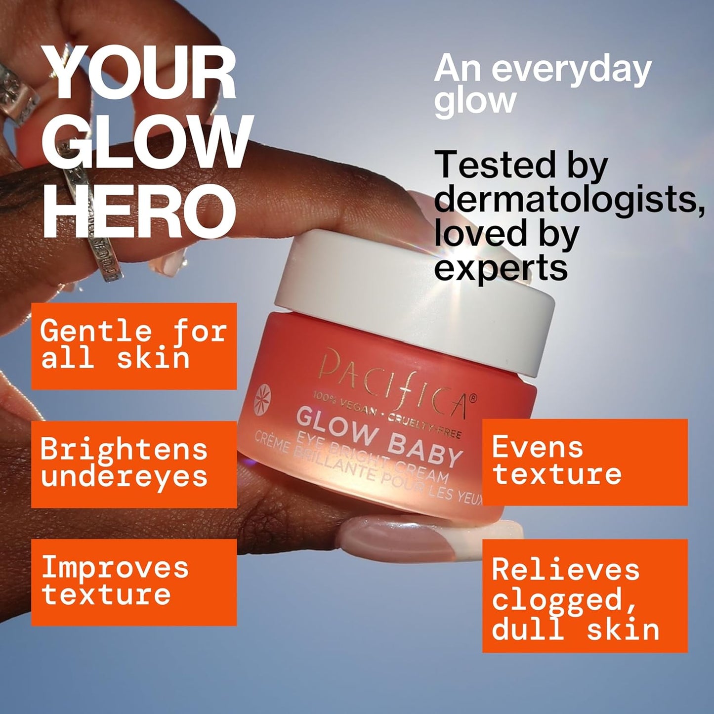 Pacifica Glow Baby Brightening Eye Cream – Vitamin C Under Eye Cream for Dark Circles & Puffiness, Caffeine-Infused Eye Brightener for Tired Eyes Fragrance-Free 0.5 oz Clean Vegan Dermatologist Tested