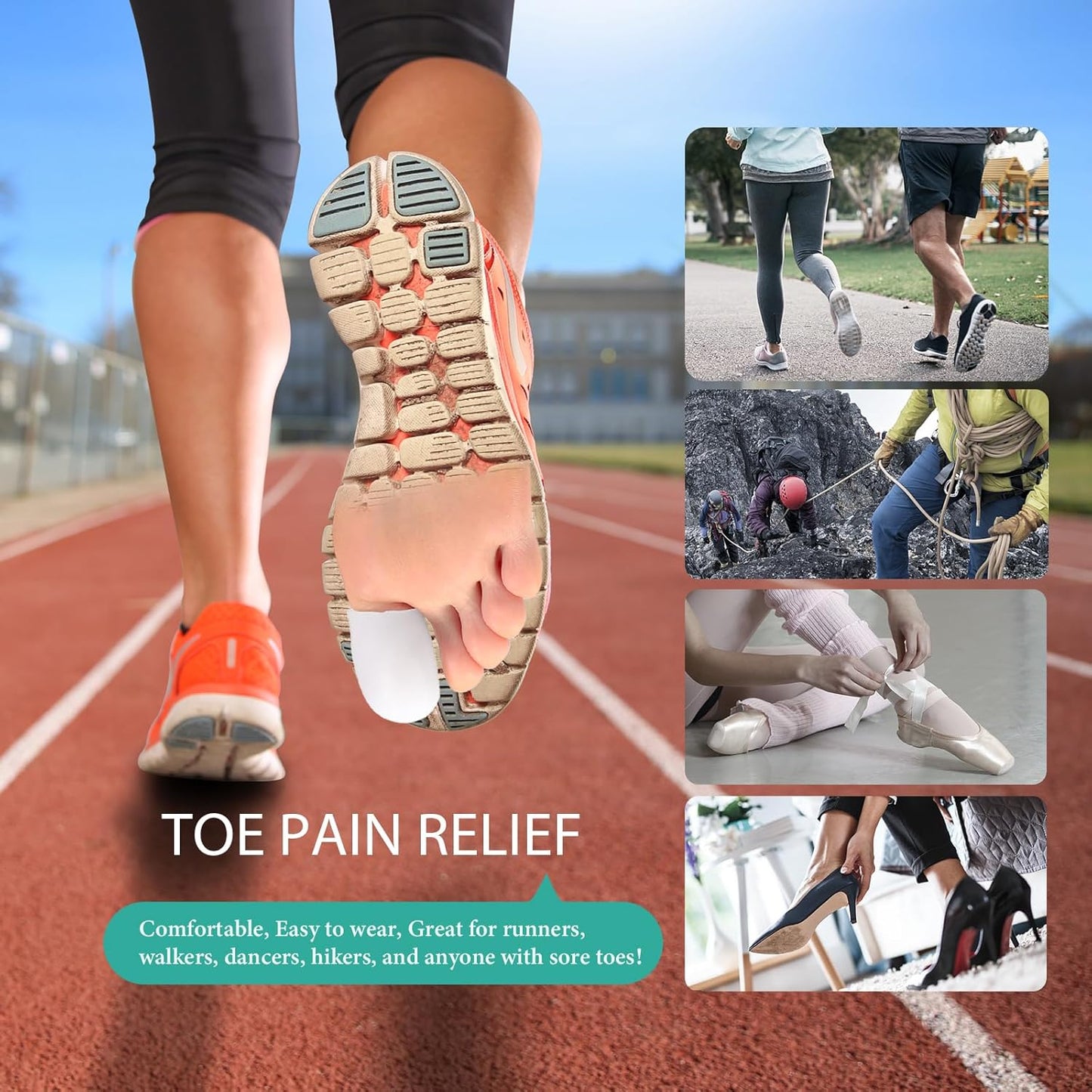 Welnove Gel Toe Cap and Protector - Silicone Toe Covers - Toe Cushions for Pain Relief, Missing or Ingrown Toenails, Corns, Calluses, Blisters (4 Large + 8 Medium, White)