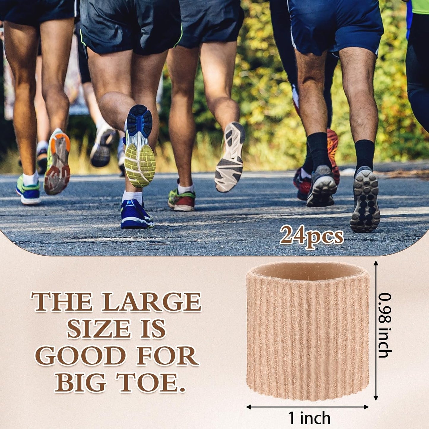 Blulu 24 Pieces Toe Tubes 0.98 Inches Cushion Tube Corn Pads for Toes Sleeves Soft Gel Protectors for Cushions Corns Blisters Calluses 3 Size(Skin Color,Large Size)