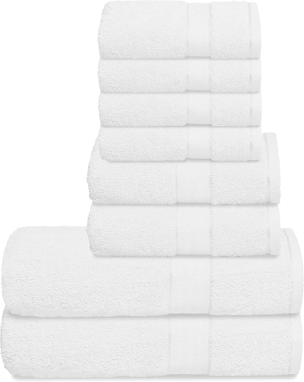 GLAMBURG 700 GSM Premium 8-Piece Towel Set - Contains 2 Bath Towels 30x54, 2 Hand Towels 16x28, 4 Wash Cloths 13x13 - Luxury Hotel & Spa Quality - Durable Ultra Soft Highly Absorbent - White