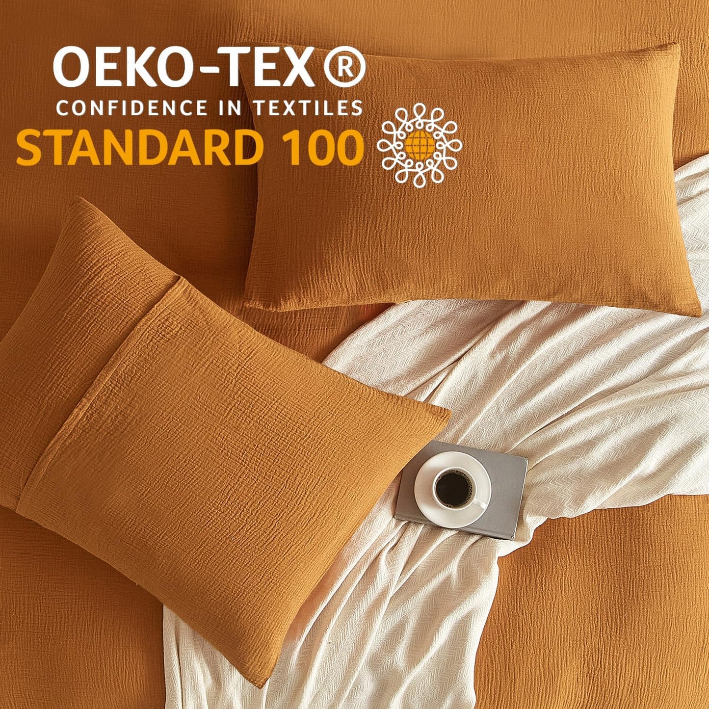 SE SOFTEXLY Muslin Pillowcases King Size 100% Cotton, 2 Pack Linen Like Pillow Shams with Envelope Closure, Ultral Soft and Breathable Pillow Case Covers, Pumpkin, 20" X 36", No Filling