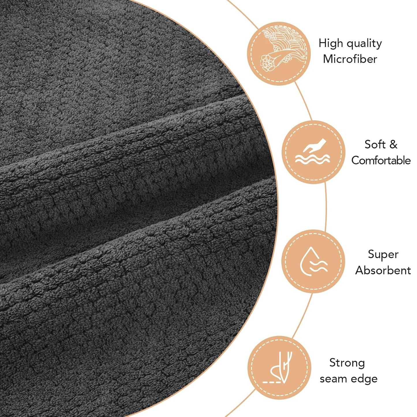 SUNLAND Microfiber Hair Towels Anti Frizz Hair Drying Towel Super Absorbent Fast Drying Turbans for Wet Curly Hair Soft Hair Towel Wrap with Elastic Band for All Hair Types 40 X 28 inches 2Pack Grey