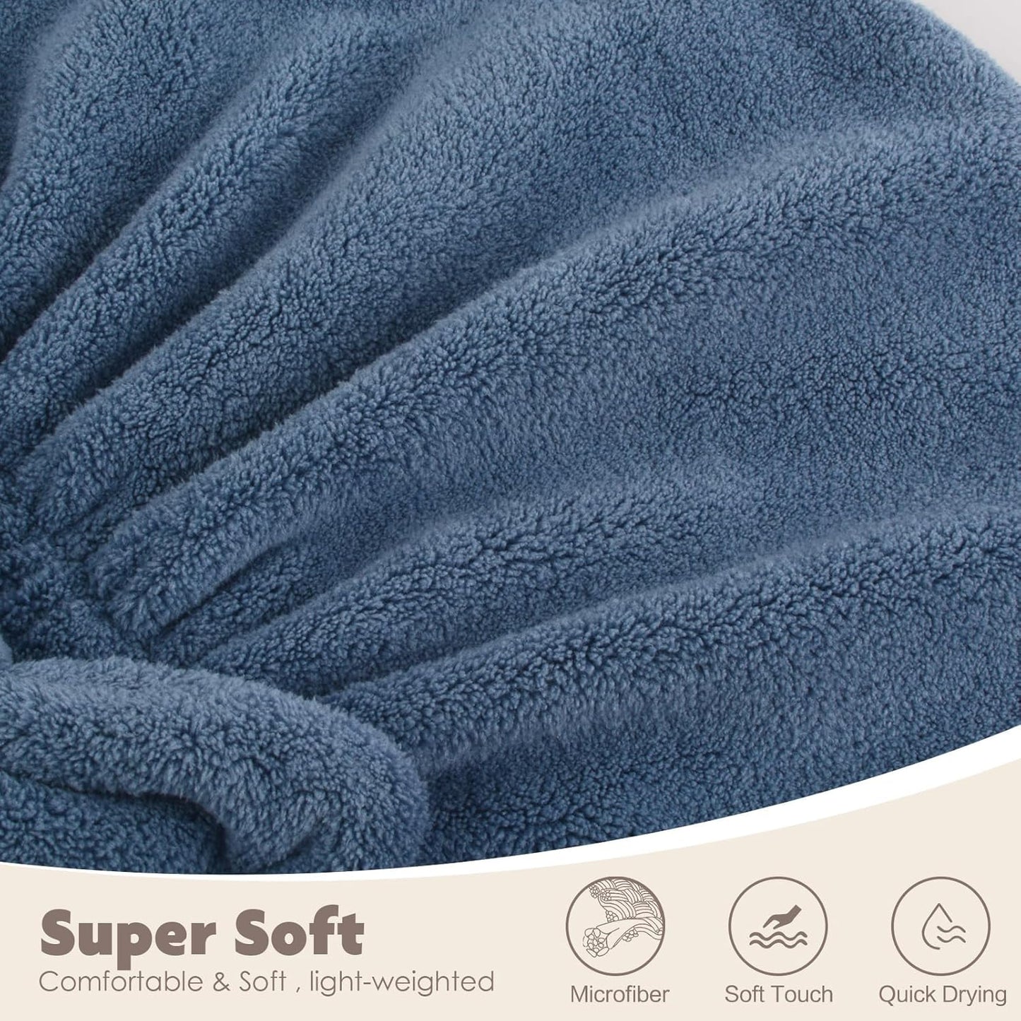 SUNLAND Large Microfiber Hair Drying Caps with Bow knot Fast Drying Shower Cap Soft and Absorbent hairWrap Hair Turban Bath Caps for Curly Thick and wet Hair 11 X 13.4 inch 2 Pack Dark Blue