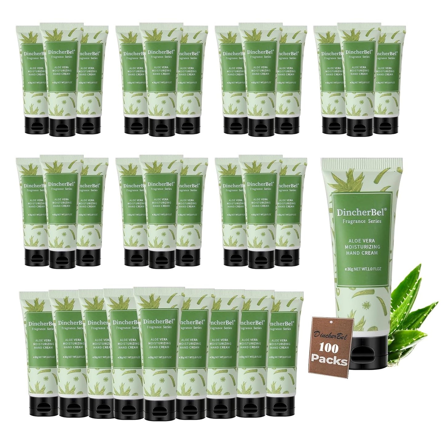 DincherBel 100 Pack Aloe Vera Moisturizing Hand Cream Set - Travel Size Non-Greasy Hand Lotion Set for Dry Skin, Instant Moisturizing Hand Cream for Women, 1.0 oz/30 ml