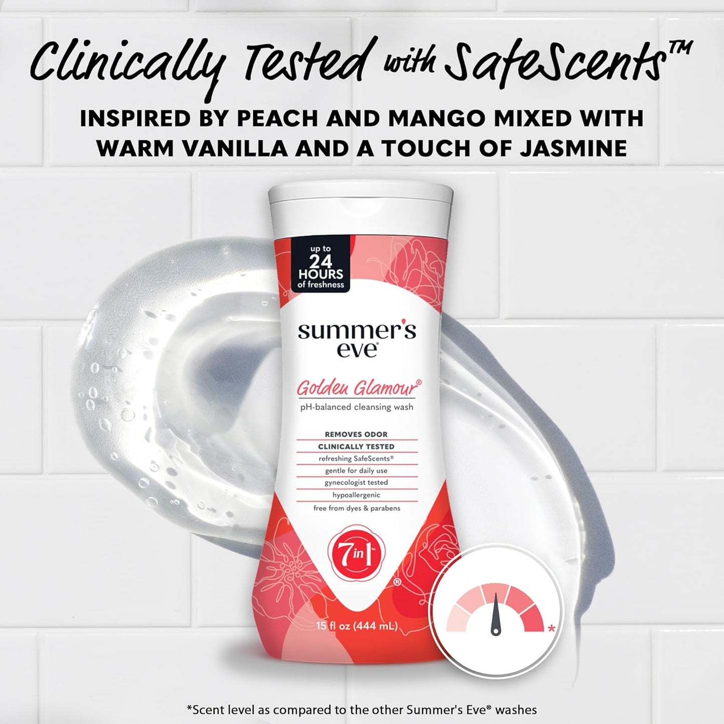 Summer's Eve Golden Glamour All-Over Daily Feminine Wash, pH-Balanced Body Wash for Women, Removes Vaginal Odor and Refreshes, 15 Fl Oz