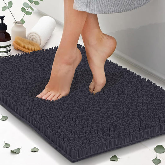 ITSOFT Plush Bathroom Rug 34x21, Absorbent Machine Washable Non Slip Chenille Bath Mats, Quick Dry Bathmat, Bath Rugs for Bath, Shower, Bedroom, or Door Mat, Black