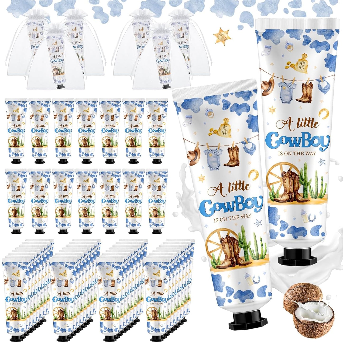 48 Sets a Little Cow Boy Is on The Way Hand Cream Gifts Bulk Baby Shower Hand Cream Travel Size Lotion Bulk Fall Thanksgiving Party Supplies Favors Birthday Wedding for Guest