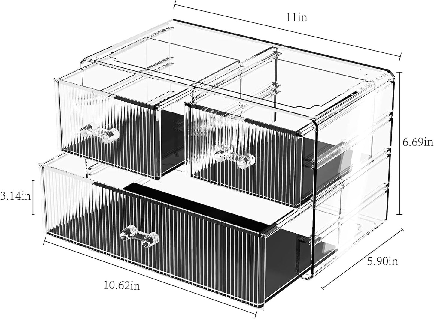 ZHIAI Stackable Storage Drawers, Acrylic Bathroom Counter Organizer Clear Makeup Organizers for Vanity, Kitchen Cabinets, Bathroom, Undersink, Home Organization and Storage (3 Drawers, Pattern A)