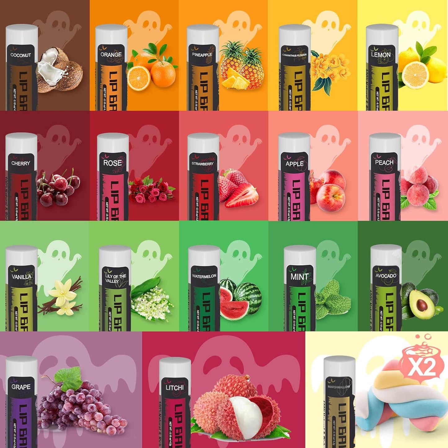 Yopela 76 Packs Halloween Lip Balm,18 Flavors Natural Chap Stick in Bulk, Moisturizing Stocking Dry Lips, Men Women Kids Party Gifts, Lip Care Product with Gift Card