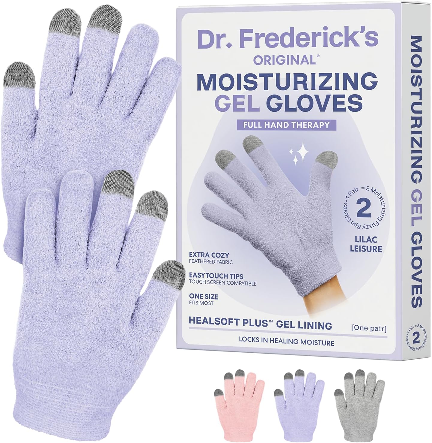 Dr. Frederick’s Original Moisturizing Gel Gloves – Deep Moisturizing and Fast Relief for Dry Hands – Touchscreen-Friendly – Mango Butter, Shea Butter, Jojoba, & Coconut Oil (Lilac Leisure)