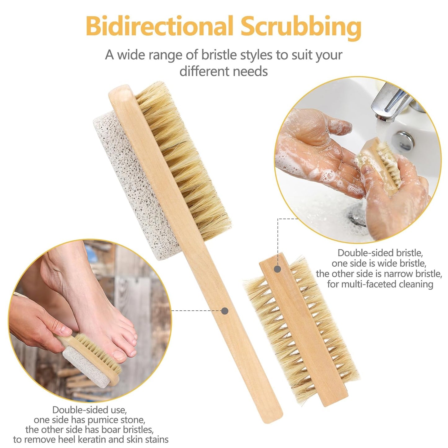 Wooden Nail Cleaning Brush, for Scrubber Hand Fingernails and Toenail As Well As (Pumice) Ankle Exfoliation (2 Pack)