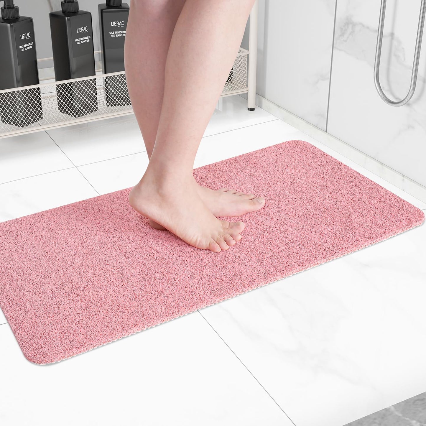 Non-Slip Bathtub Mat, Anti Slip Shower Mat, Fast Drying Bathtub Mats, Foot Scrubber Mat, Anti Slip Mat for Tub, Floor, Bathroom, Kitchen, Home, Hotel (Pink 32"×17")