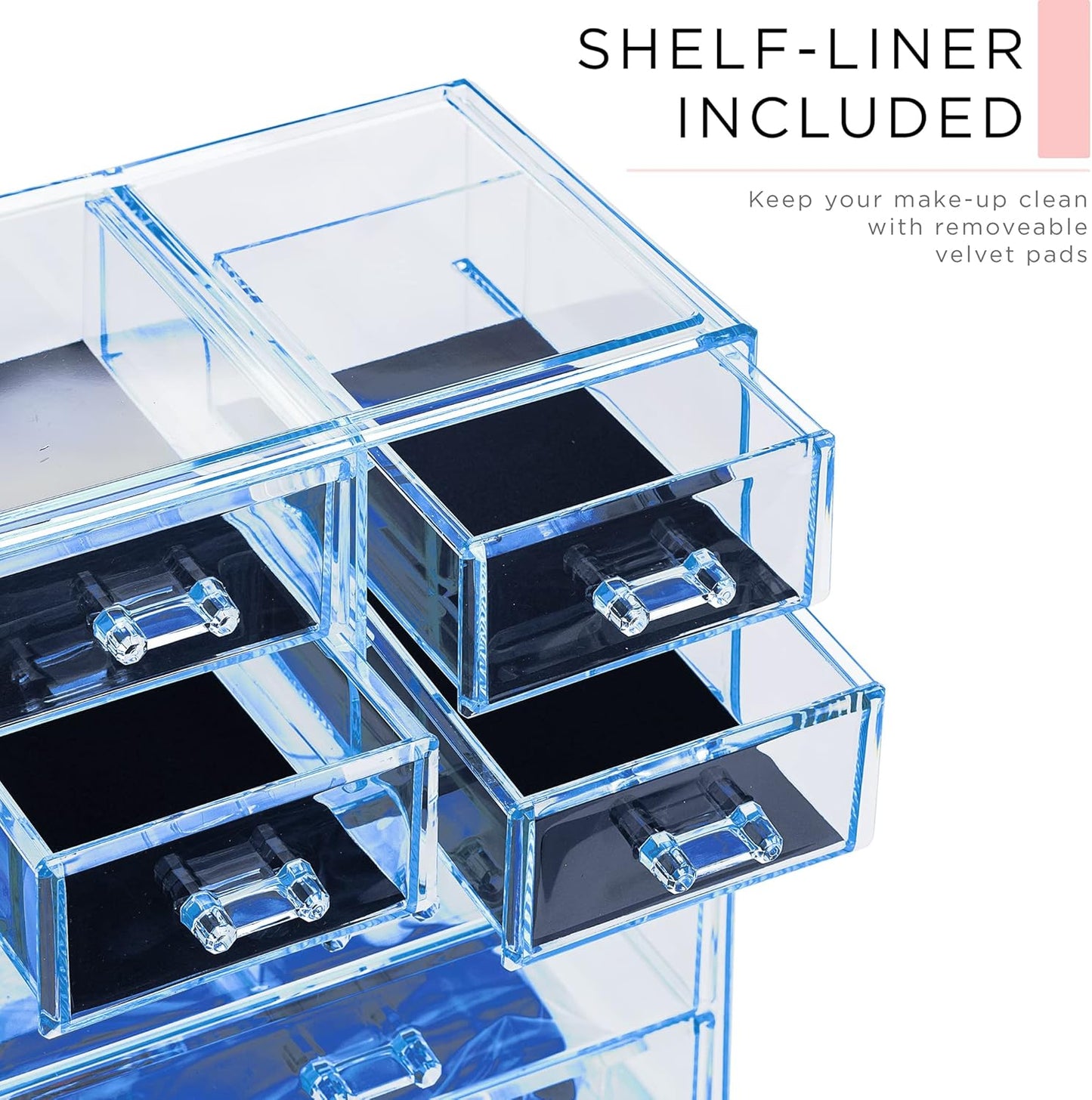 Sorbus Clear Cosmetic Makeup Organizer - Make Up & Jewelry Storage, Case & Display - Spacious Design - Great for Dresser, Bathroom, Vanity & Countertop (3 Large, 4 Small Drawers) [Blue Brilliance]