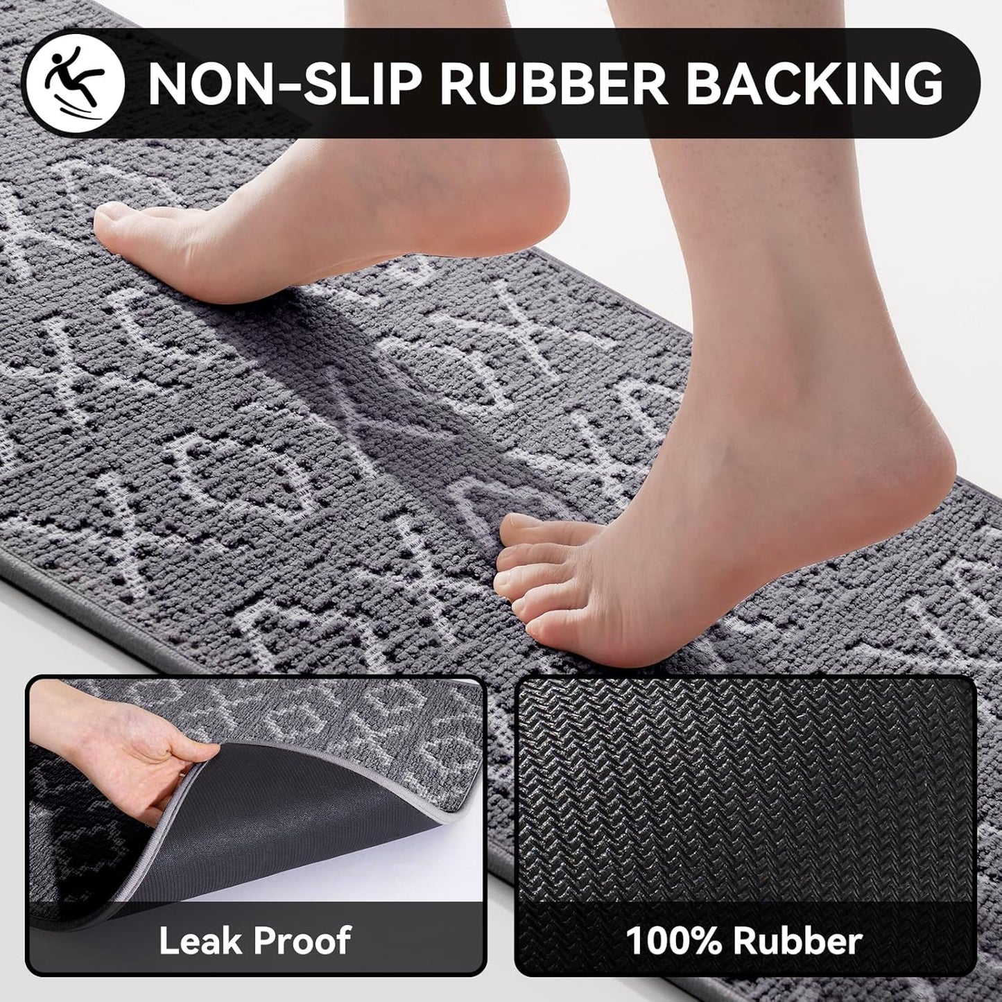 Bathroom Rugs Non Slip, Super Absorbent Quick Dry Bath Mat, Rubber Backing Ultra Thin Bathroom Mats Fit Under Door Bathroom Floor Bathtub Shower