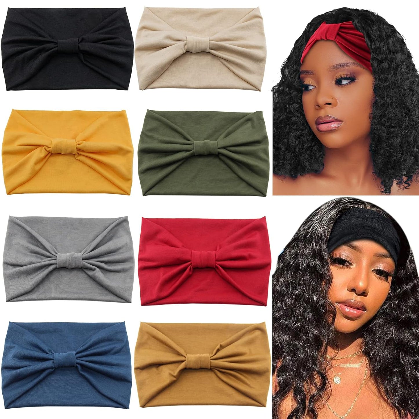 Yeshan Wide Headbands for Women Non Slip Turban Headband, Boho Elastic Headband Sweat Bands Yoga Hair Bands for Women's Hair，Pack of 8