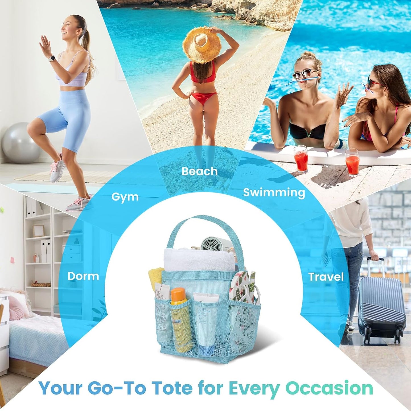 Shower Caddy Portable for College Dorm Room Essentials for Girls with 9 Pockets,Large-Capacity Shower Basket,Quick Dry Toiletry Tote Bag for Women,Outdoor Gym,Travel,Swim,Beach Camping Essentials-Blue