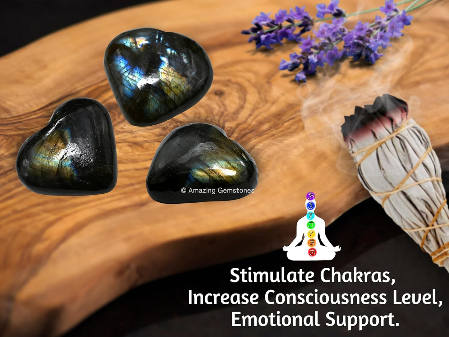 Labradorite Crystal Heart Palm Stone - Pocket Massage Worry Stone for Natural Body Chakra Balancing, Reiki Healing and Crystal Grid