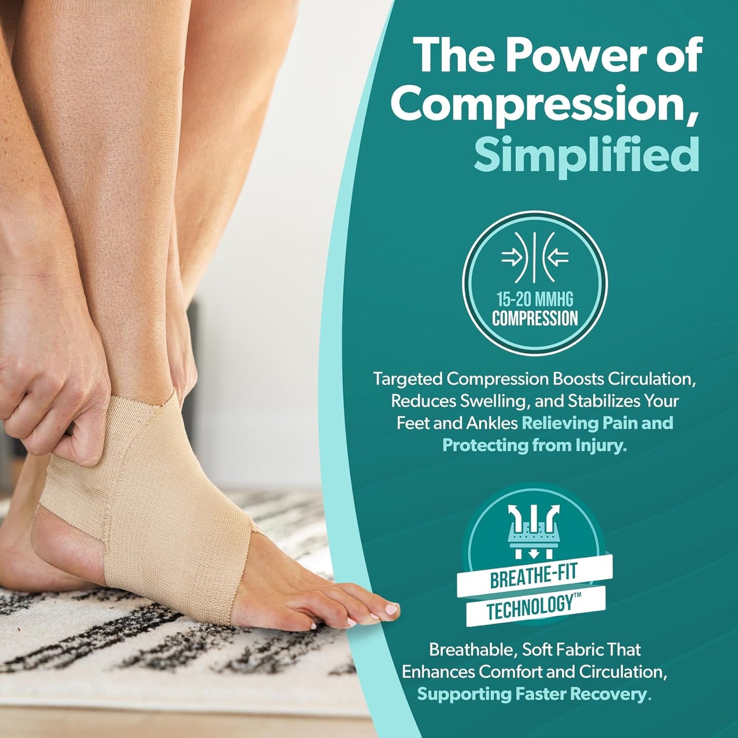 BraceAbility Elastic Ankle Support Brace - Lightweight Slip on Foot and Ankle Compression Sleeve for Gymnastics, Dance, Sports, Running, Exercise, and Sprained Ankle Swelling for Women and Men (Beige, Small)