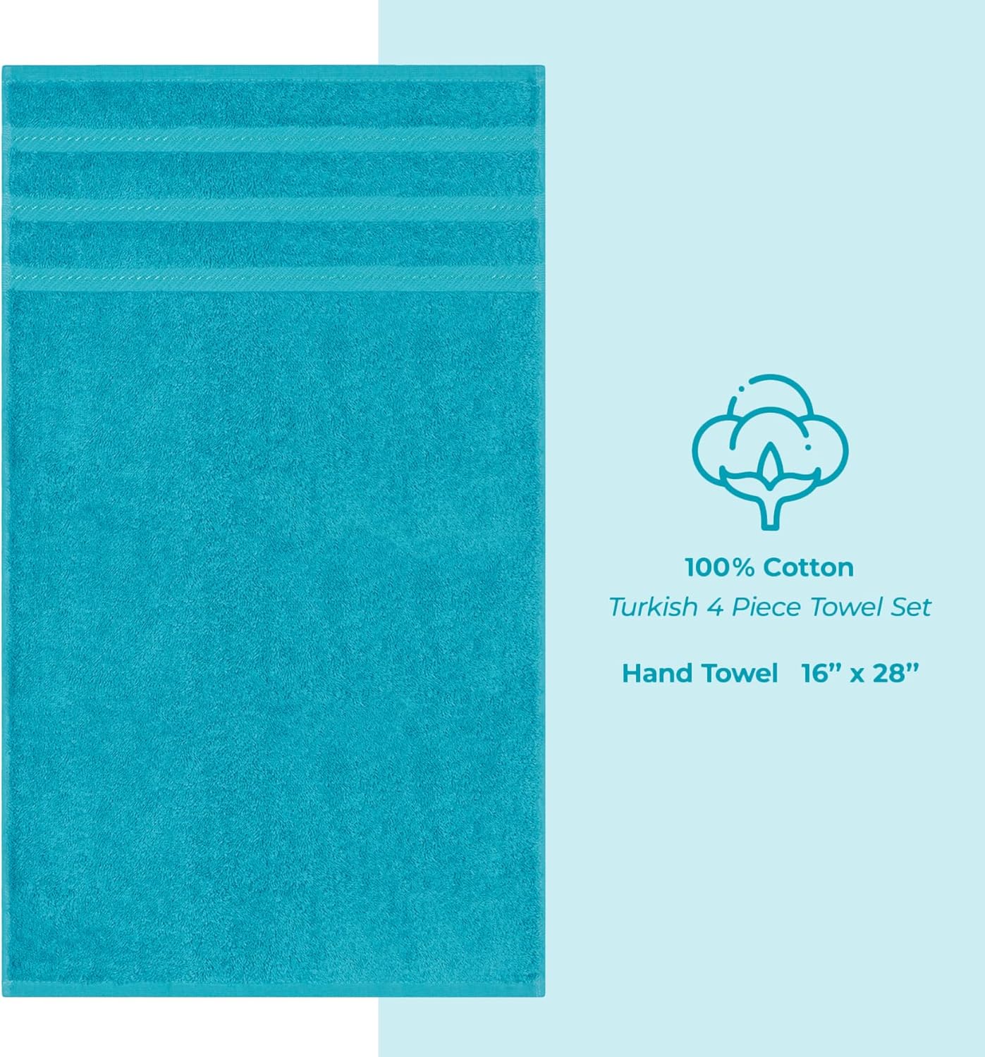 American Soft Linen Luxury Hand Towels for Bathroom, 600 GSM 100% Cotton Turkish 4 Piece Hand Towel Set, 600 GSM Hand Face Towels for Kitchen, Aqua Blue Hand Towels