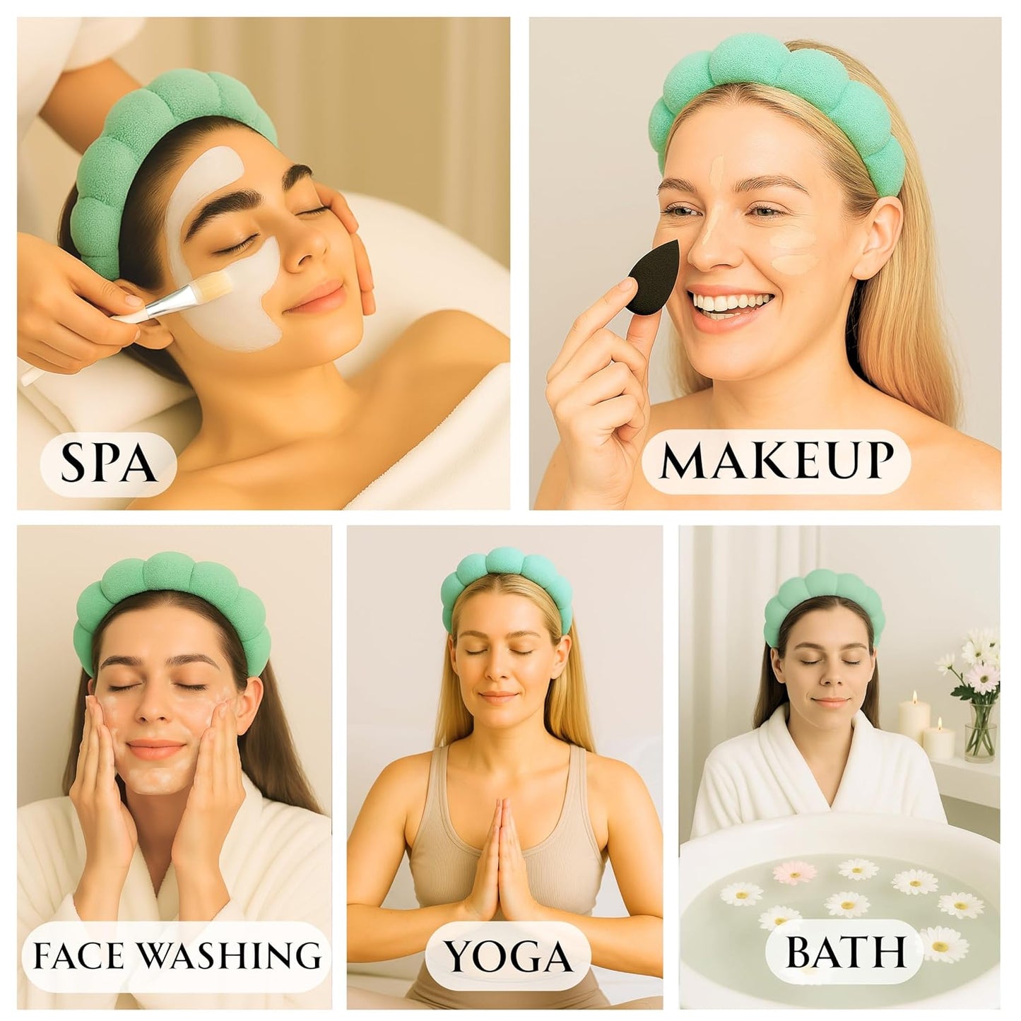 Skincare Headband - Hair band for Washing Face & Makeup Headband for Women - Terry Cloth Hairband for Spa & Skincare Routines - Perfect for Face Wash & Makeup Application (Pastel Green)