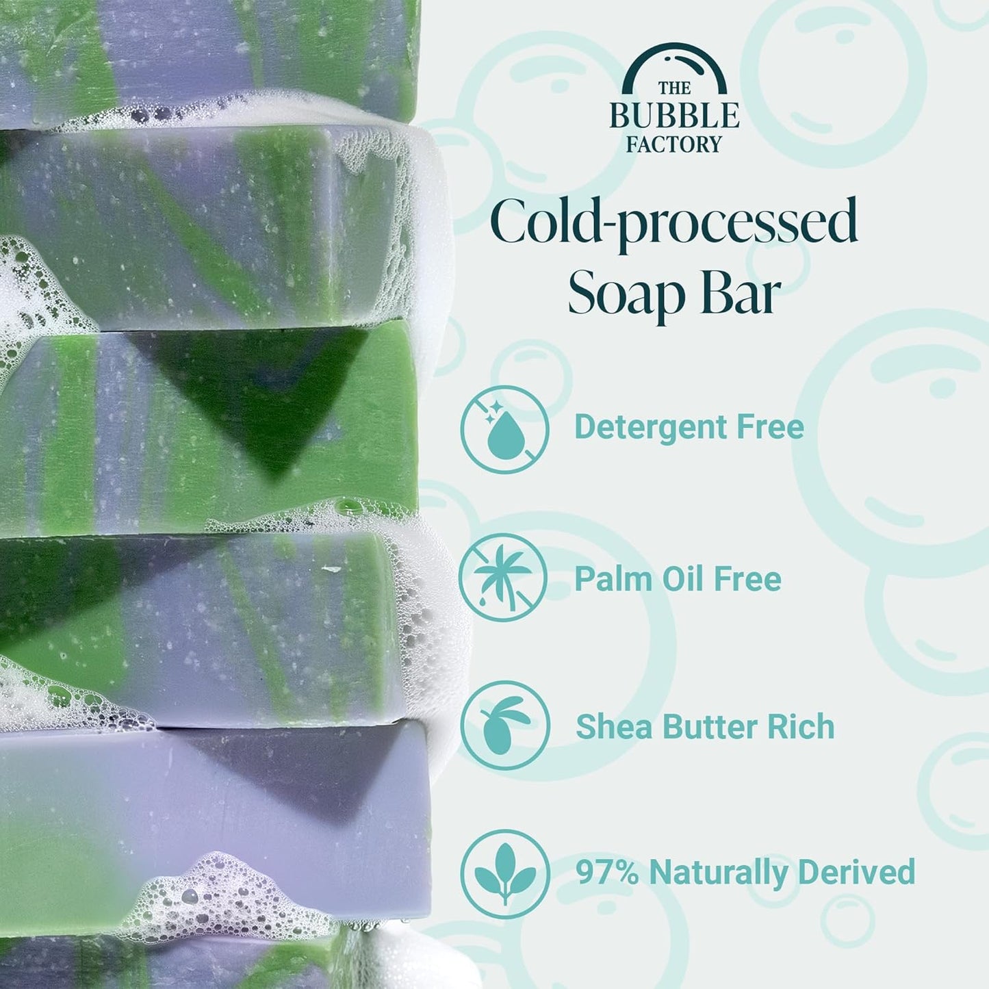 The Bubble Factory Handmade Natural Bath & Body Soap Bar, Vegan, All-Natural, Palm Oil Free, Made in USA with Shea Butter + Essential Oils, Lavender Rosemary, 3 Bars