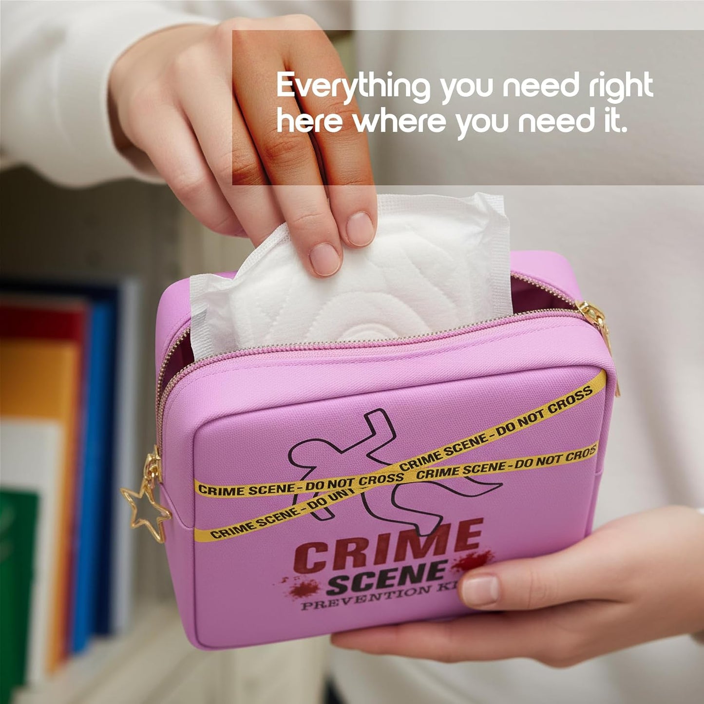 Primo Lines Period Bag for School – Compact Discreet Tampons & Pad Pouch with Waterproof Lining, Cute & Stylish Period Pouches for Teen Girls for School and Travel, First Period Kit (Purple)