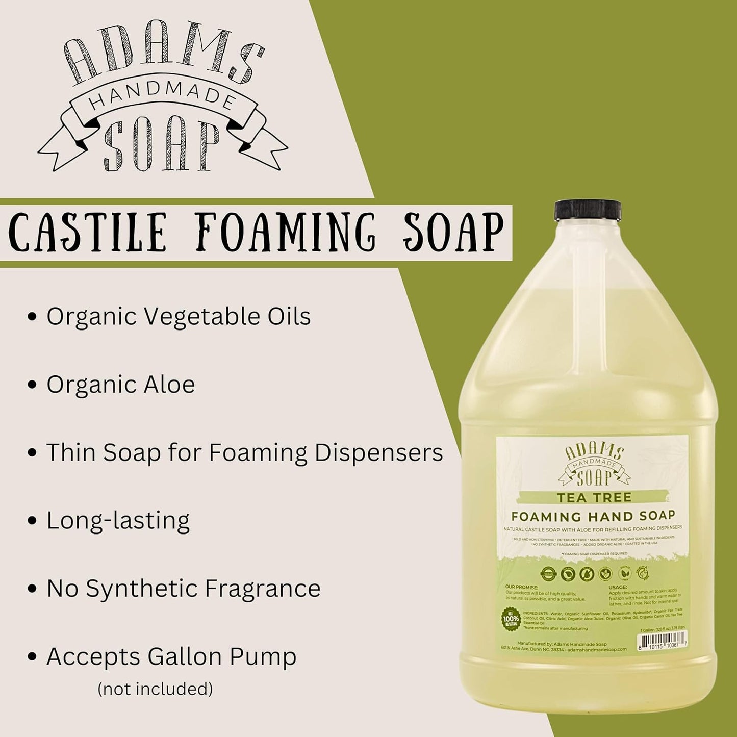 Adams Handmade Soap Liquid Foaming Soap 1 Gal - Tea Tree (Pack of 4)