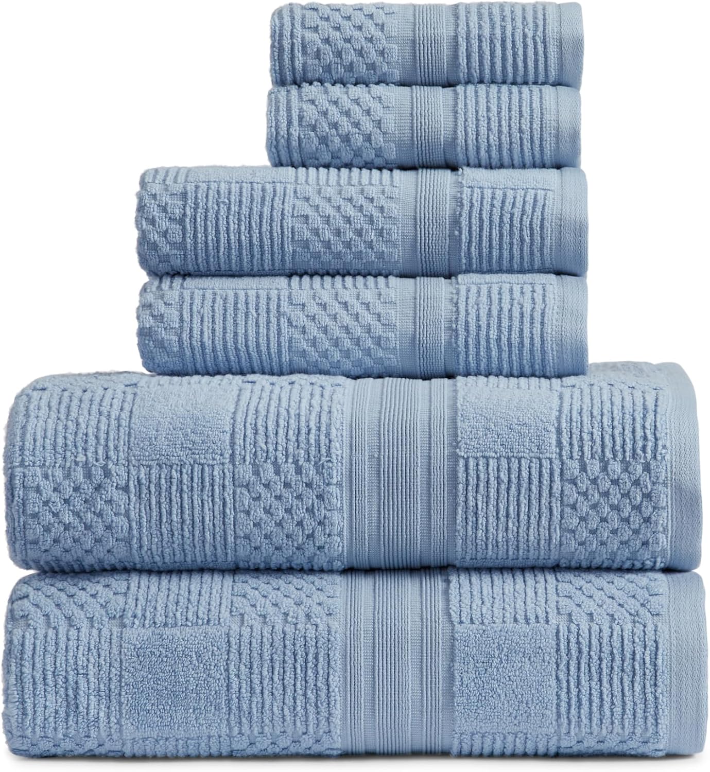 Springtree Home 100% Cotton Bathroom Towel Set | 6 Piece Set - Blue Towels | Geometric Textured Design | Absorbent & Quick-Dry | Oeko-TEX® Standard 100 Cotton | Myla Collection - Blue Cashmere