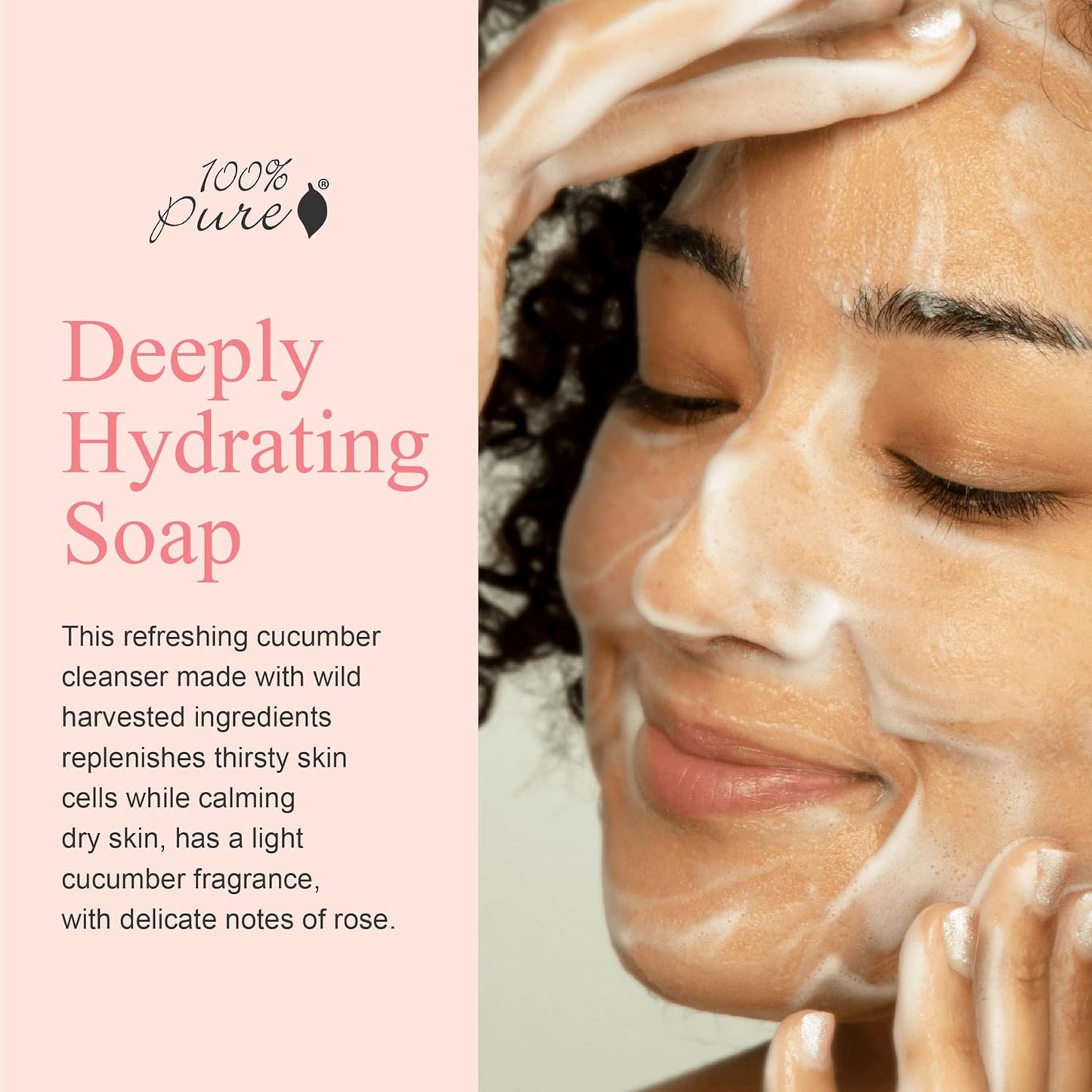 100% PURE Cucumber Cloud Natural Foam Facial Cleanser - Daily Skinfood Face Wash & Deep Hydration, Pore Cleansing, Makeup Remover for Women, Men, All Skin Types, Even Sensitive - Vegan - 5.07 oz