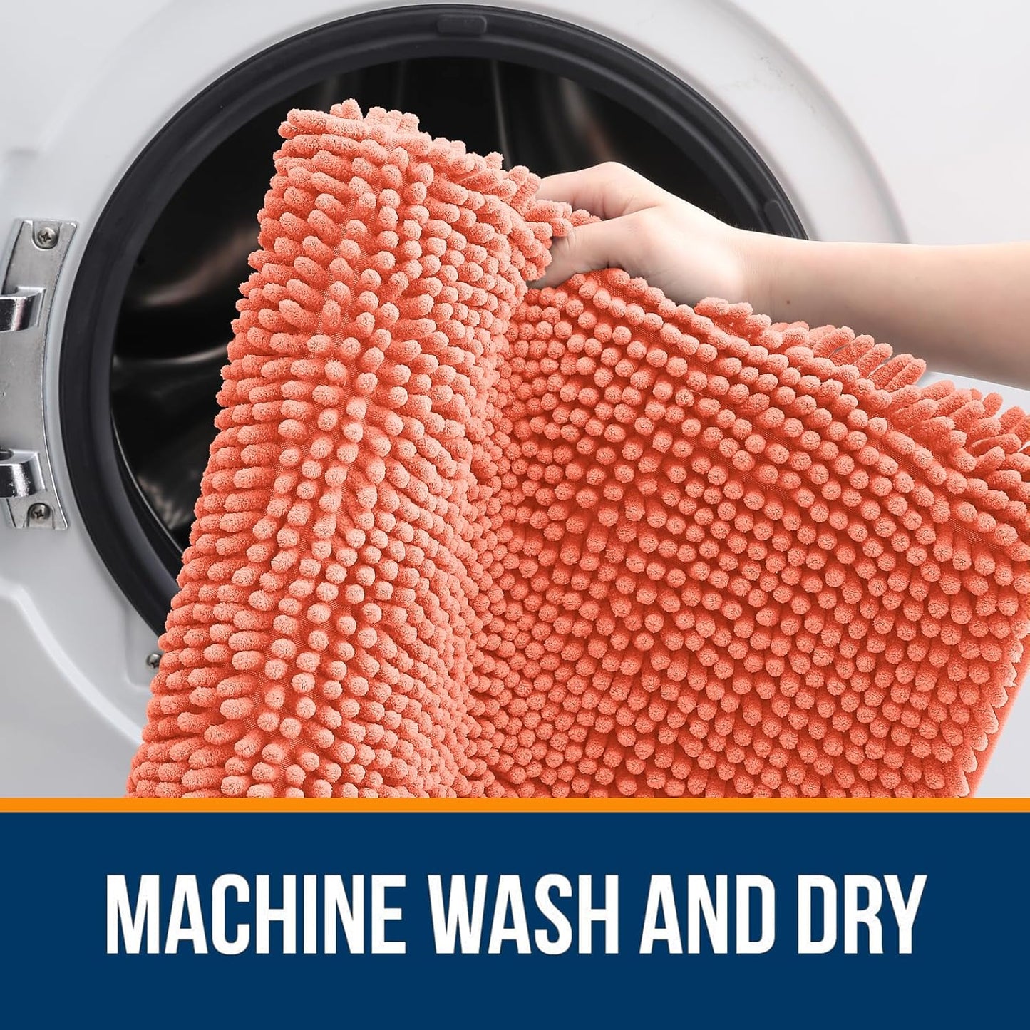 OLANLY Bathroom Rugs 47x17, Extra Soft Absorbent Chenille Bath Rugs, Rubber Backing Quick Dry, Machine Washable Bath Mats for Bathroom Floor, Tub and Shower, Home Decor Accessories, Coral