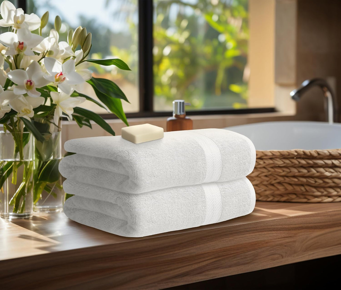 Avalon Towels White Bath Towels Set of 4 pcs (27x54 inches), 100% Cotton Towel Absorbent and Quick Dry White Towels for Bathroom, Super Soft and Perfect for Daily Use
