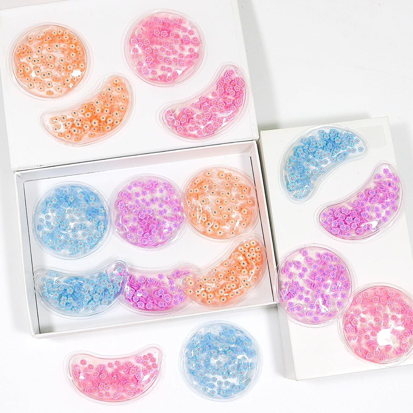 4PCS Gel Eye Ice Pack Set, Cold & Hot Compress, Reusable Cooling Gel Pads for Strain Relief, Relaxation, SPA and Sleep (4 Orange Flowers)