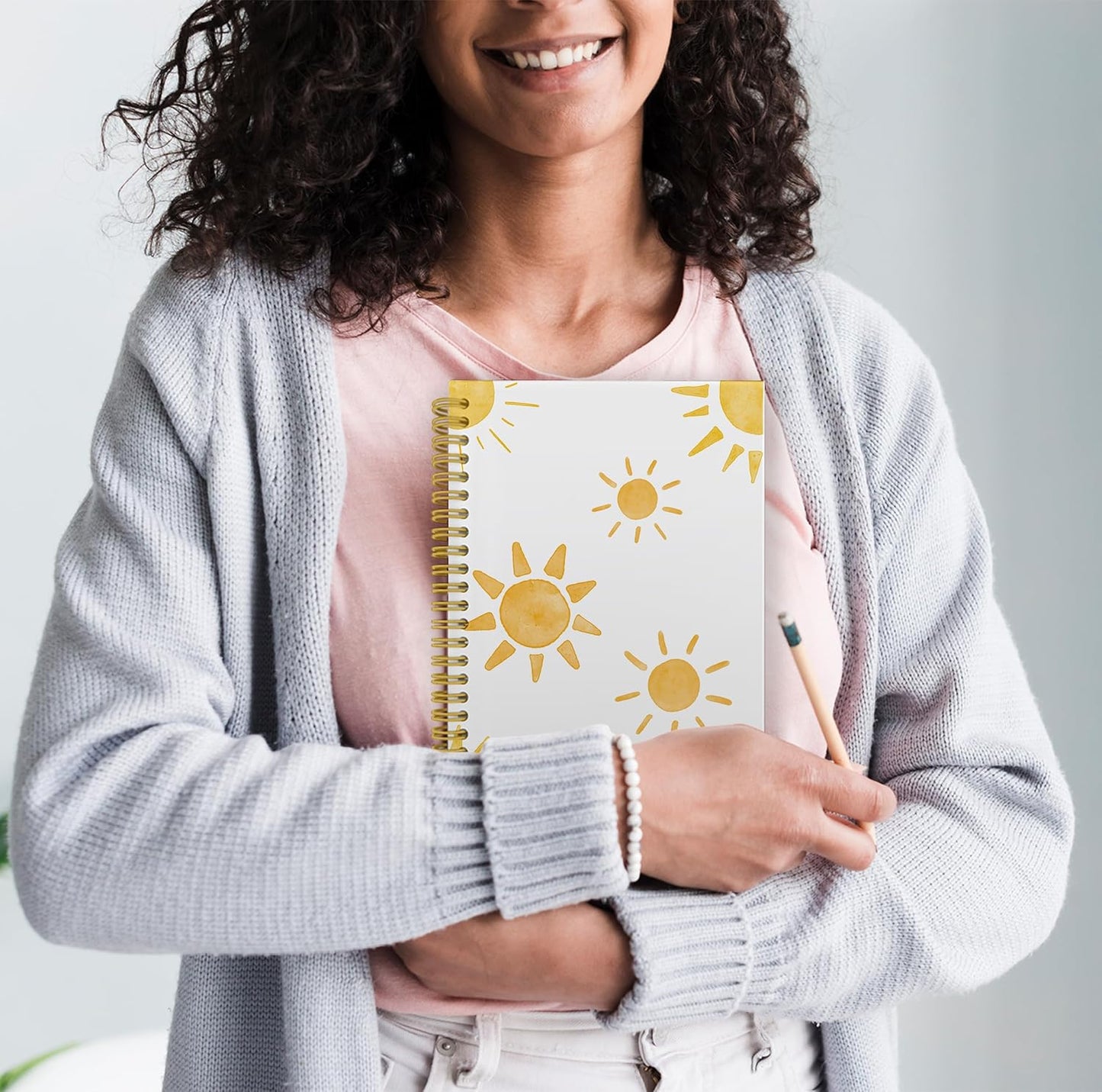 Boho Yellow Sun Sunshine Notebook Journal, Sunshine Gifts for Women, Cute Notebooks for Office, Notebooks for Work Note Taking, Spiral Notebook 5.5x8.3 with 164 Pages