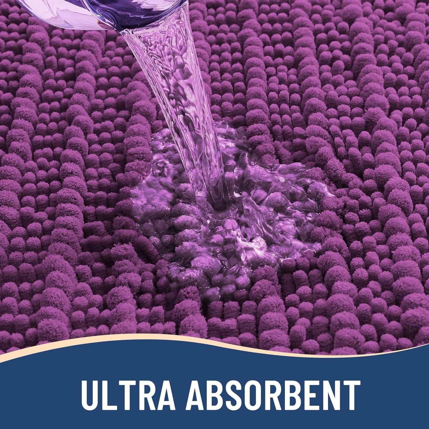 Arotive Luxury Chenille Bathroom Rug Mat, Extra Soft Thick Absorbent Shaggy Bath Rugs, Non-Slip Machine Wash Dry, Plush Bath Mats for Bathroom, Shower and Tub, 24x16, Purple