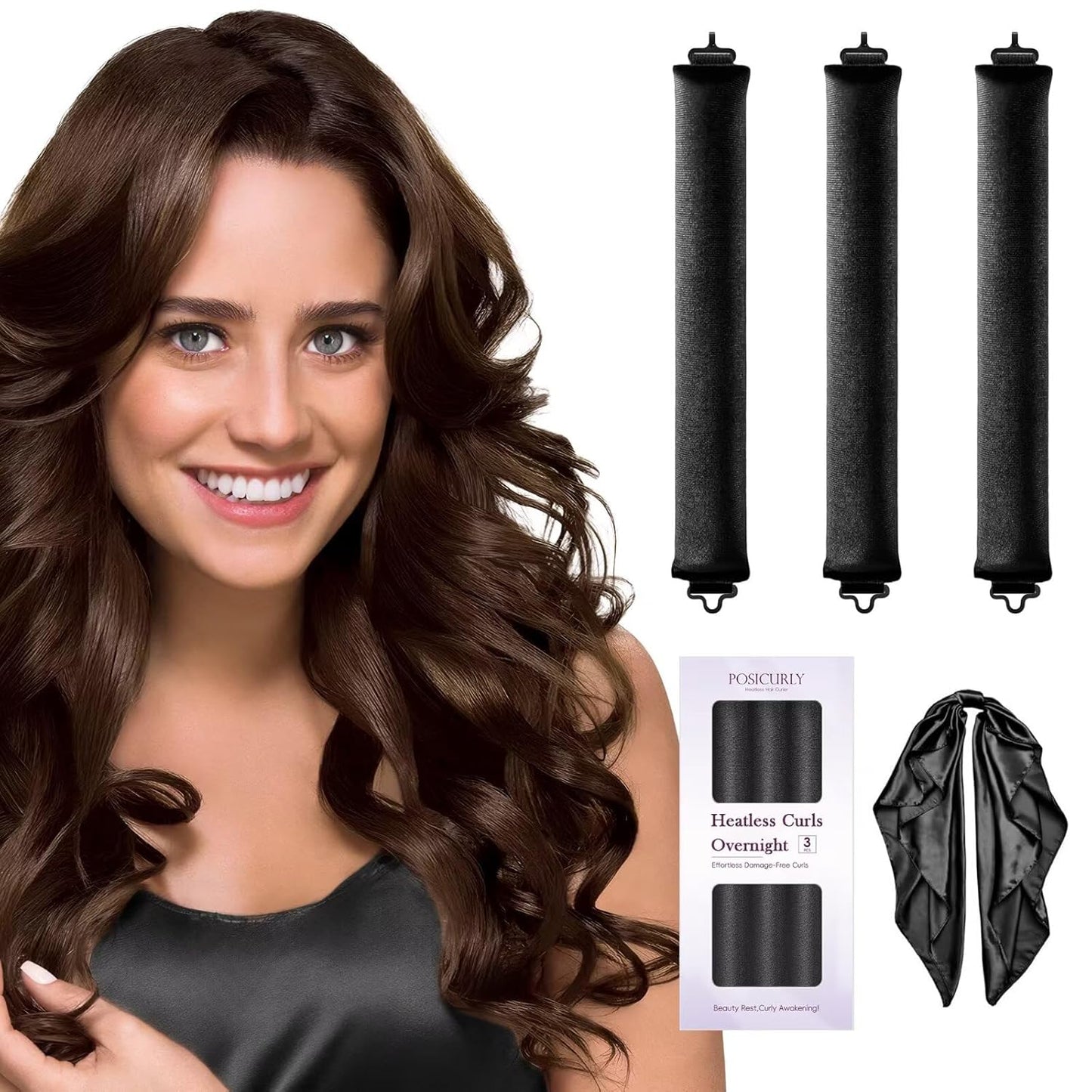Heatless Hair Curler Overnight Curls-3 Pcs No Heat Curling Blowout Rod to Sleep In,Hair Rollers with Satin Scarf