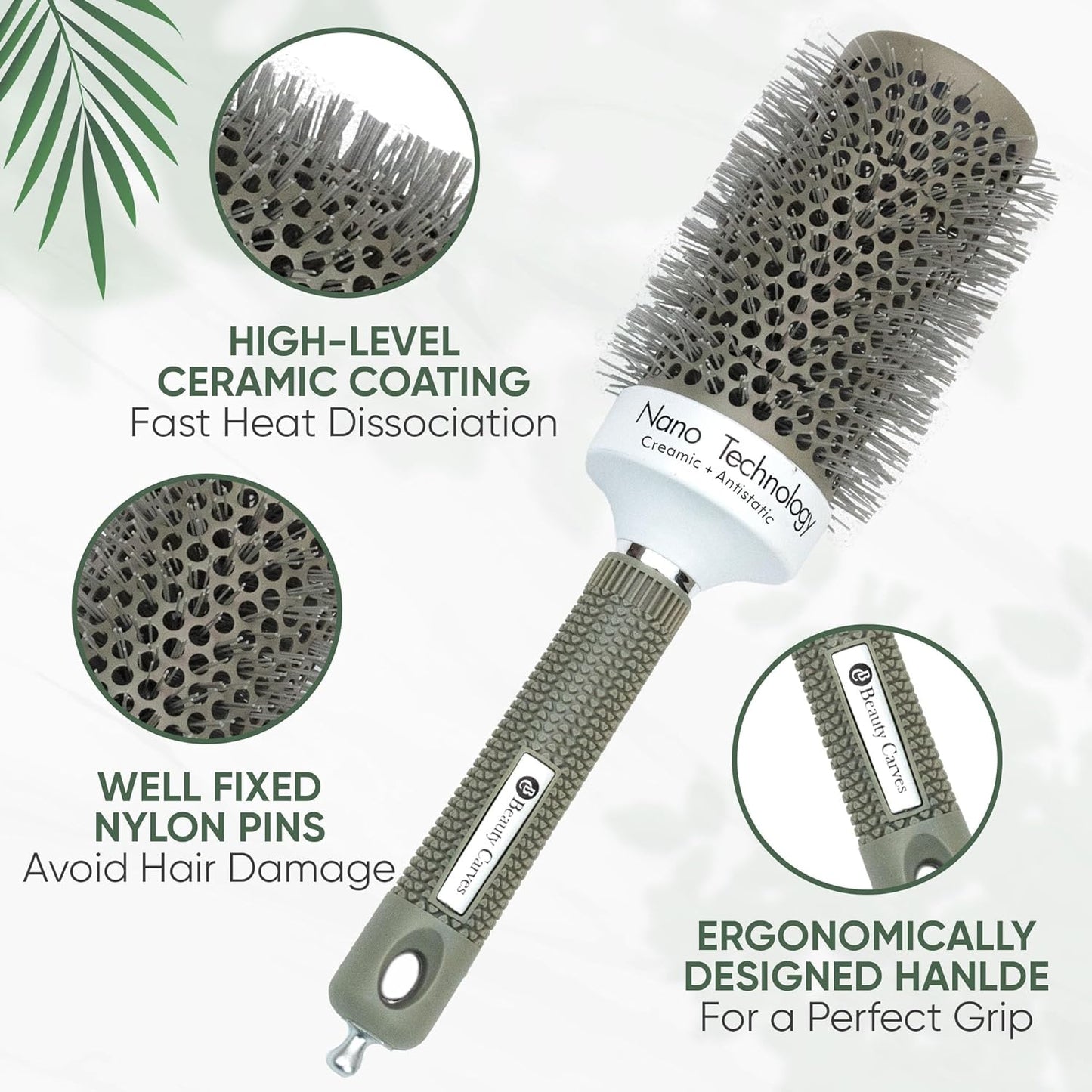 Round Brush,53 mm/2.1Inch Barrel with 2 Clips Round Brush for Blow out with Flexible Nylon 66 Bristles Nano Ionic Heat Resistant Tech for Professional Curling, Styling & Shining Texture