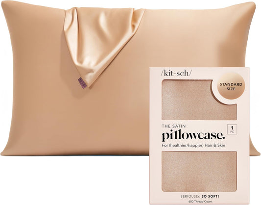 Kitsch Satin Pillowcase with Zipper for Hair & Skin, Softer Than Silk Pillow Cases Queen, Wrinkle-Free, Smooth and Cooling Satin Pillow Covers, Standard Size 19"x26" - Champagne