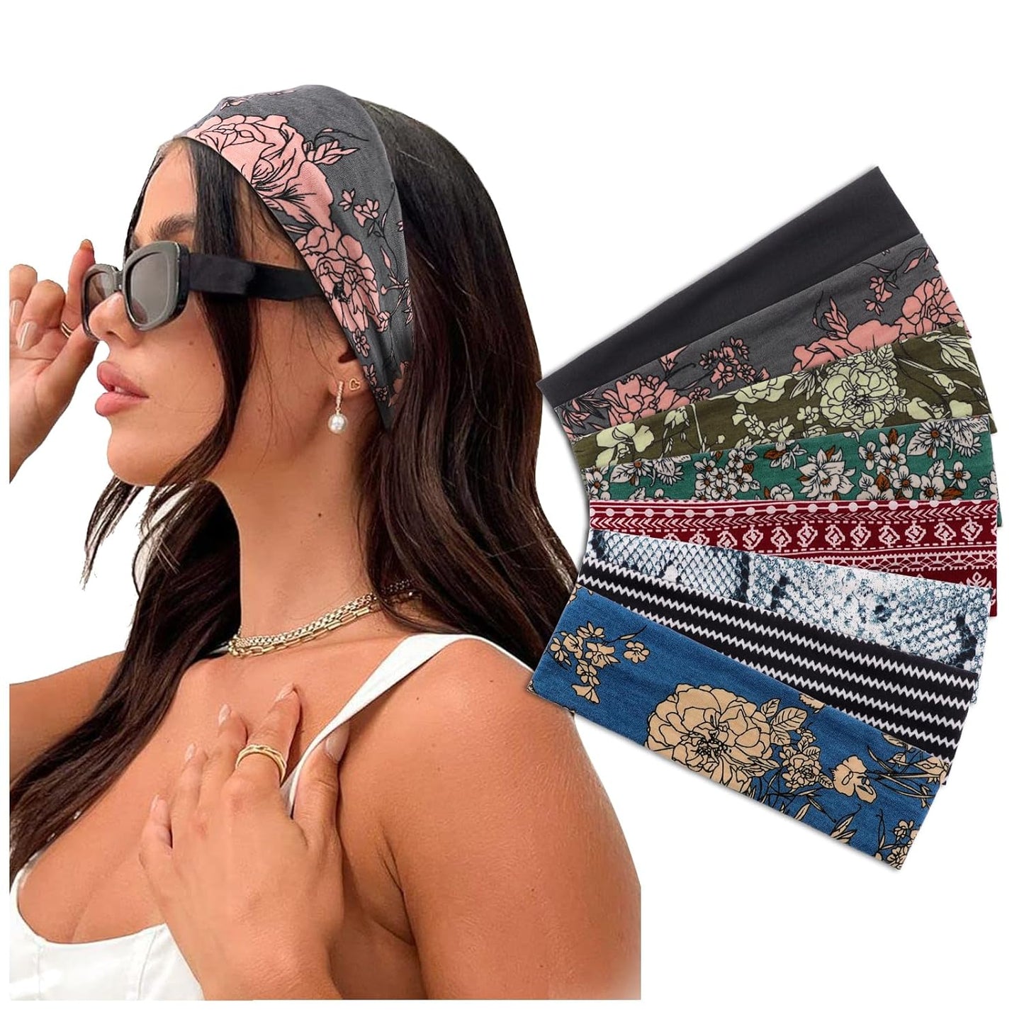 DRESHOW 8 Pack Sports Headbands for Women Non-Slip Stretchy Fashion HairBand Curly Hair Headband Soft Hair Accessories for Daily Wear Workout Yoga Running