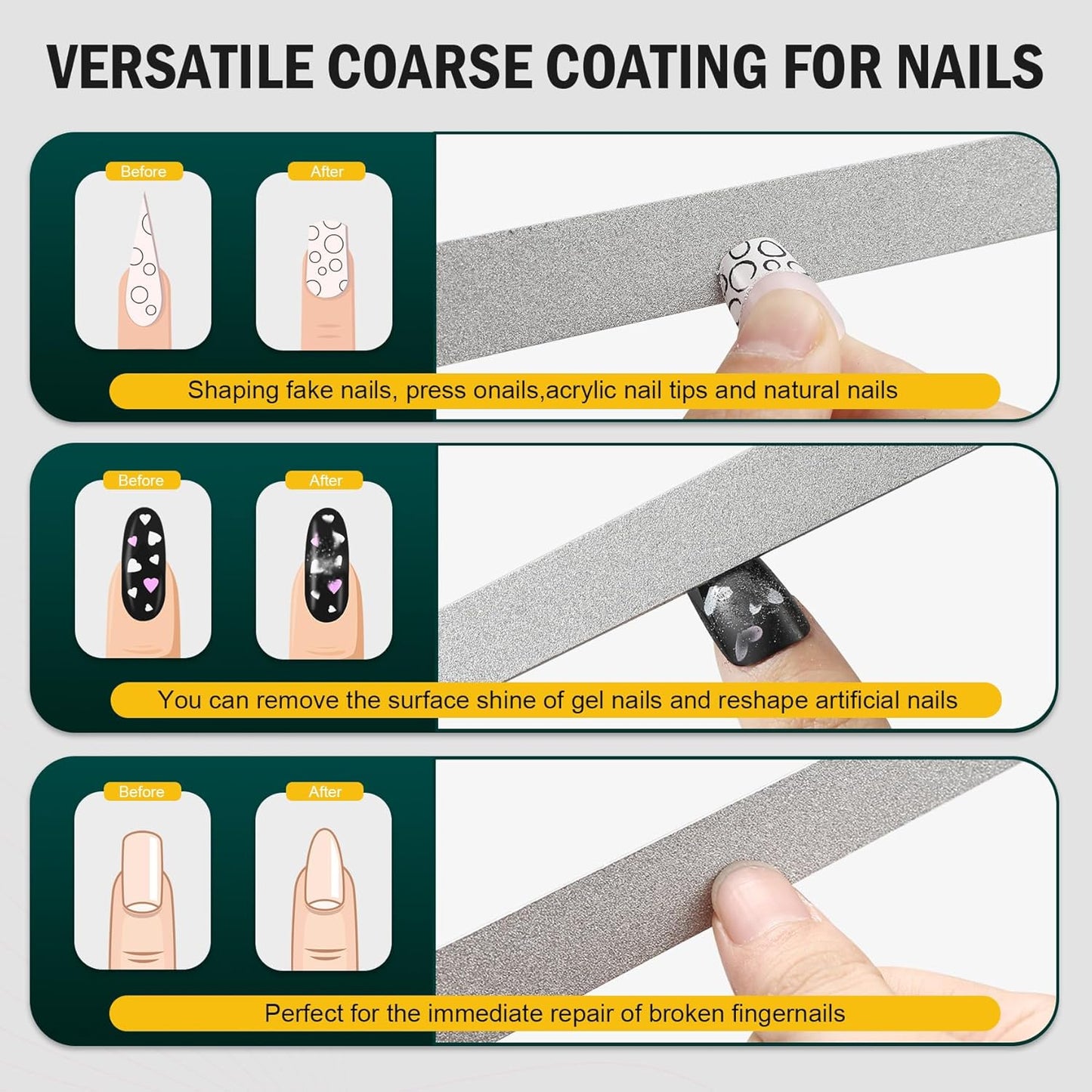 FVION Nail File Set – 2 Pcs Professional Long Nail Files for Natural Nails Double-Sided, Metal Nail File Men Manicure Pedicure Tools