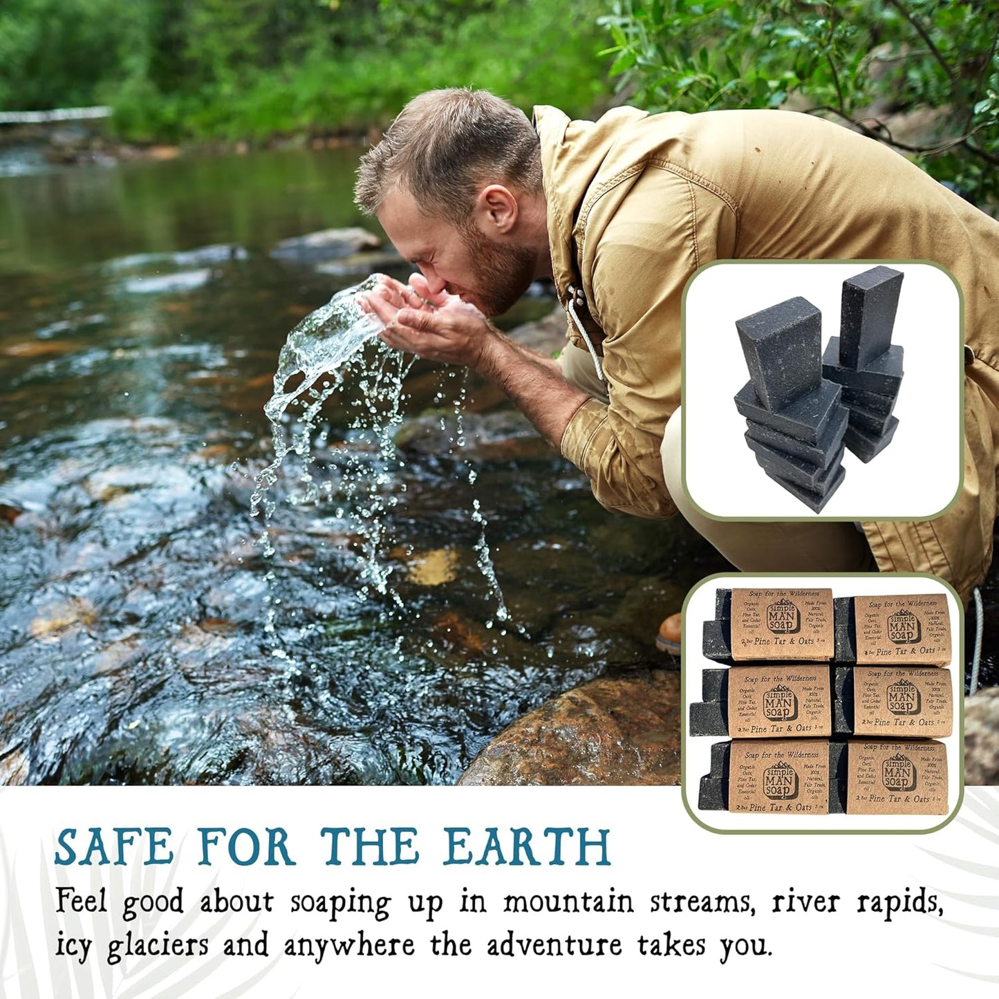 SimpleMan Soap Bar (Pine Tar and Oat) - Men’s soap with Organic & Fair Trade Essential Oils - All Natural, Handmade Man Bath Soap Bars-Pack of 12-2.5 Ounce bars(30 Ounces Total)