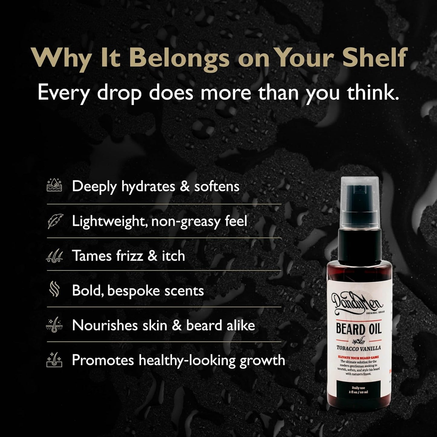 Beard Oil | Hydrating and Conditioning Formula with Sweet Almond & Argan Oils | 2 oz (Tobacco Vanilla)