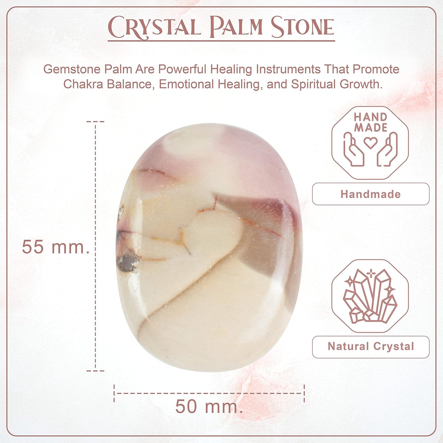 Crocon 50mm Pink mookaite Large Palm Stone 900+ Carats Pocket Worry Stones for Natural Chakra Balancing Reiki Healing Stones and Crystal Healing Spa Energy Crystals Gifts for Women