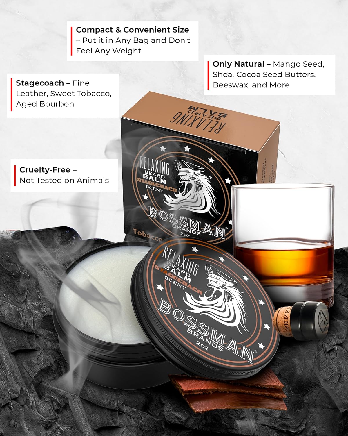 Bossman Jelly Beard Oil for Men & Beard Balm for Men Combo - Softens, Tames Moisturizes & Conditions - Stagecoach Scent - Natural Ingredients & Made in USA