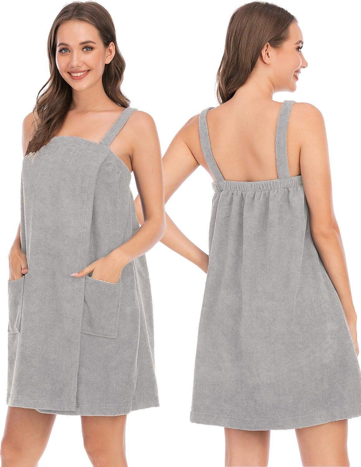 Veseacky Women Bath Wrap Towel for Womens Shower with Pocket Adjustable Spa Robe & Facial Headband