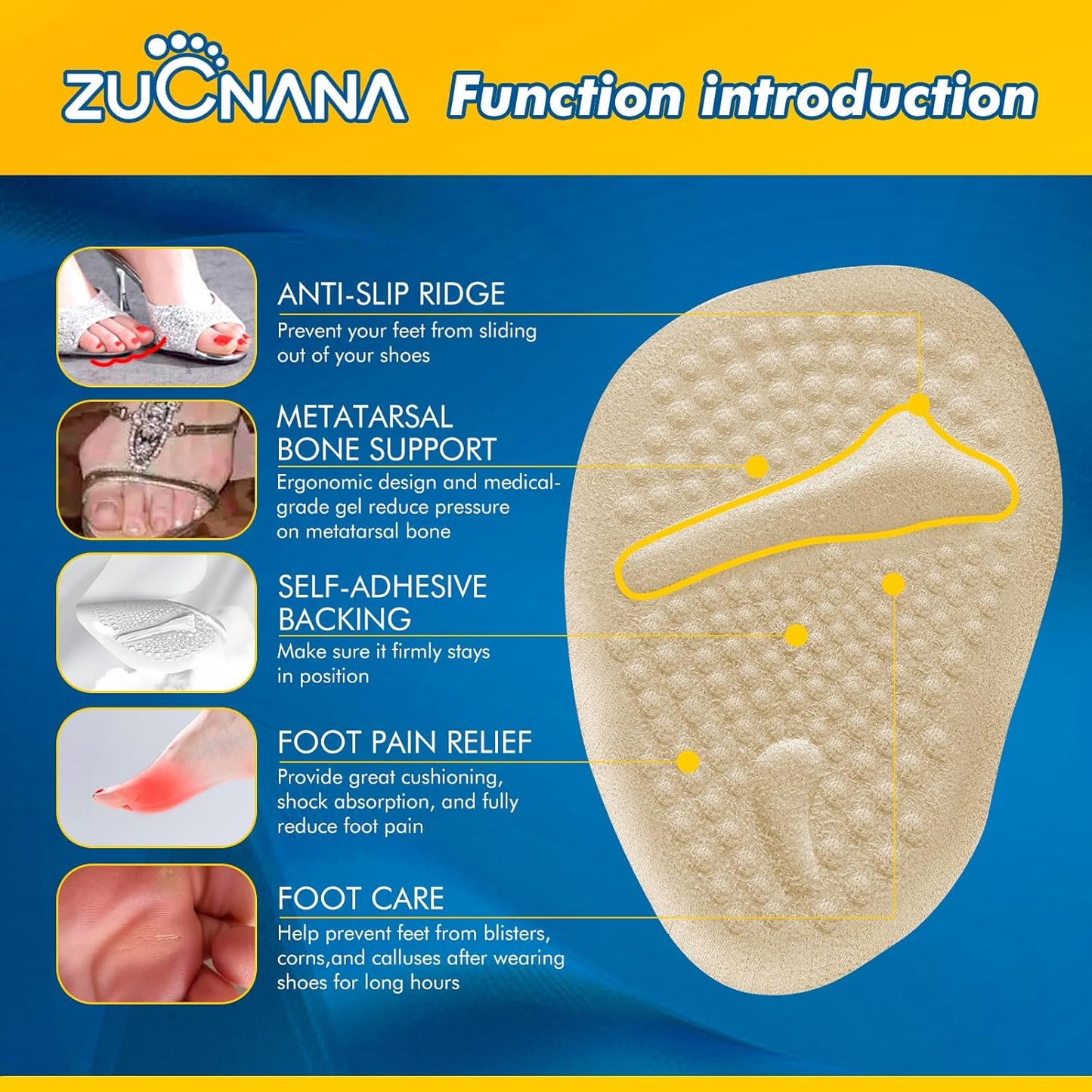 Metatarsal Pads for Women, Ball of Foot Cushions, Non Slip Heel Pads for Shoes, Heel Cushions for Women Foot Pain Relief and Comfort, One Size Fits Any (2 Pairs Beige)