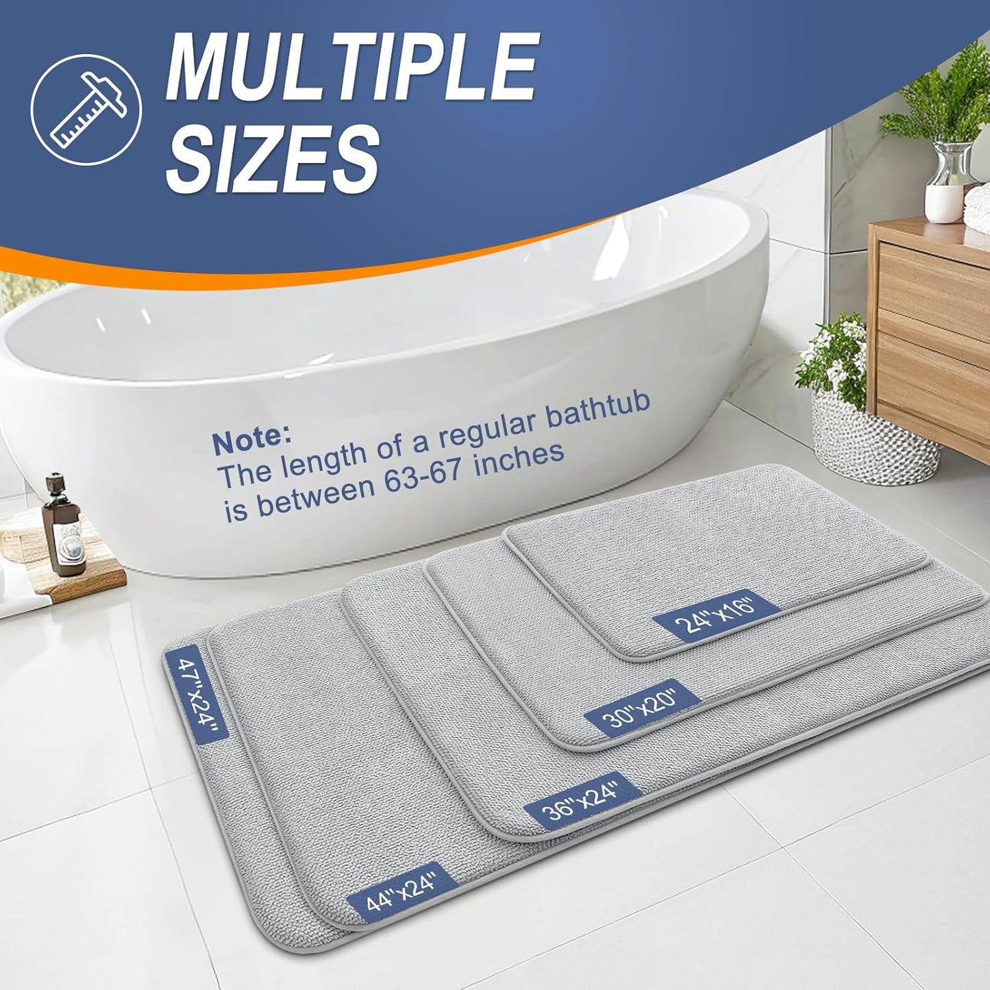 OLANLY Thick Memory Foam Bath Mat Rug 34x21, Extra Soft Absorbent Bathroom Rug, Quick Dry Bath Mats, Non-Slip, Machine Washable Carpet for Bathroom, Tub and Shower, Home Decor Accessories, Light Grey